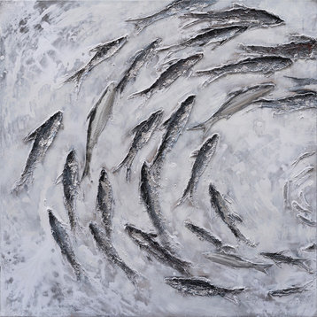 "School of Fish" Hand Painted Canvas Art, 80"x40"