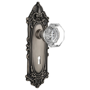 Victorian Plate With Keyhole Privacy Waldorf Door Knob, Antique Pewter