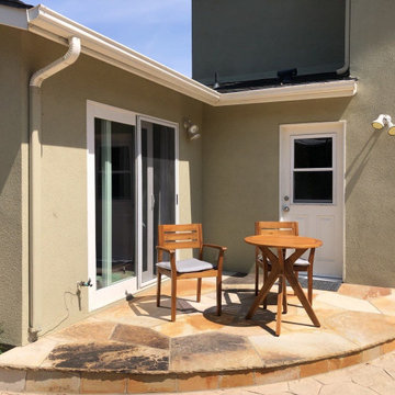 Flagstone patio with seating