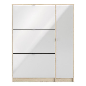 Tvilum Bright 3 Drawer Shoe Cabinet & Door in Oak-White High Gloss with 2 Layers