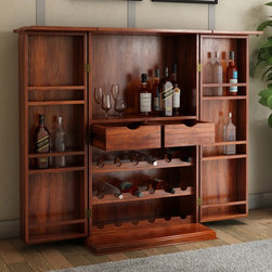 Wisconsin Exquisite Rustic Expandable Wine Bar Cabinet w Ornate Doors - Wine And Bar Cabinets