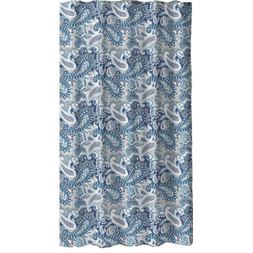 Marine Blue Taupe Beige White Decorative Fabric Shower Curtain: Paisley Design