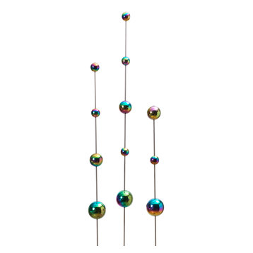 Assorted Stainless Steel Iridescent Garden Sphere Yard Stakes, Set of 3