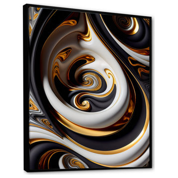 Gold And Black Stained Glass Spiral IV Framed Canvas, 24x32, Black