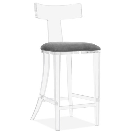 Tristan Klismos Bar Stool - Clear, Nimbus Gray