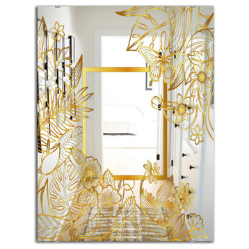 Designart Capital Gold Botanical Bliss 5 Glam Modern Accent Mirror, 28x40