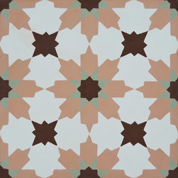 Moroccan Mosaic and Tile House - Ahfir Handmade Cement Tile, Pink/Brown/Green, Sample - Wall And Floor Tile