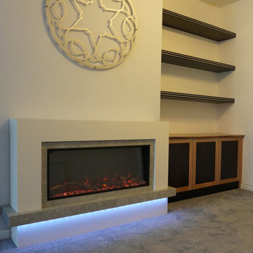 Living Room Contemporary Oak Cabinetry and Fumed Eucalyptus Shelves | Cheltenham