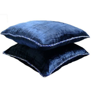 Solid Color 18x18 Velvet Navy Blue Throw Pillows Cover for Couch, Navy Shimmer