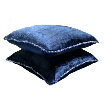 Solid Color 18x18 Velvet Navy Blue Throw Pillows Cover for Couch, Navy Shimmer