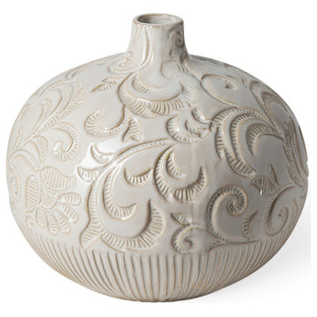 8" Carved White Ceramic Vase