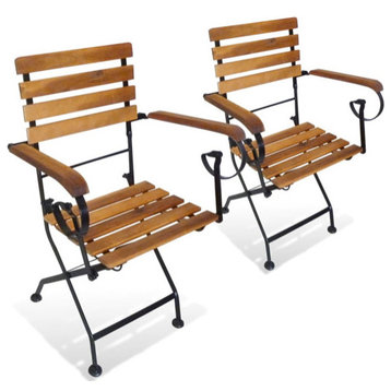 vidaXL Folding Chair 2 Pcs Folding Lawn Chair Steel and Solid Wood Acacia