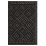 Bareens Designer Rugs - Southwestern Turkish Kilim Savanna Hand-Woven Wool Rug - 6'1'' x 8'4'' - Elevate the elegance of your home with this stunning hand-woven tribal Kilim wool rug. Meticulously crafted on a loom by the Nomad Turkman people using hand-spun wool and 100% natural vegetable dyes, these rugs are recognized for their repetitive geometric patterns, incorporating naturalistic floral and traditional designs. The contemporary fashion palette results in bold, sharp patterns that are incredibly versatile, as the pattern is the same on both sides. These reversible rugs feature a lighter shade on one side and brighter colors on the other, providing versatility according to preference. These unique rugs are made by knotting short strands of different colors onto the warps and securing them by tightly pressing the wefts. The designs are created by interweaving the various colored wefts and warps. Kilims are known for their exceptional durability and versatility, making them truly unique rugs.  Product Details    Rug Size: 6'1'' x 8'4''  Material: 100% Wool  Style: Kilim, Flat Weave, Dhurrie, Turkish, Southwestern, Rustic, Tribal  Colors: Black, Blue  Weave Type: Hand-Woven, Handmade  Pile Height: Less than 0.25 inch
