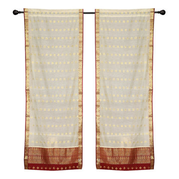 2 Cream Bohemian Indian Sari Curtains Rod Pocket Living Room -43W x 96L