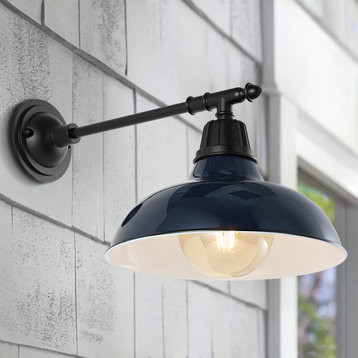 Wallace 12.25" 1-Light Indoor/Outdoor Iron LED Victorian Arm Sconce, Navy/Black