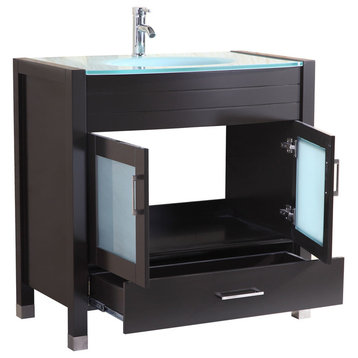 Style 3, 36"W Black Vanity Sink Base Cabinet, Mirror, LV3-36B