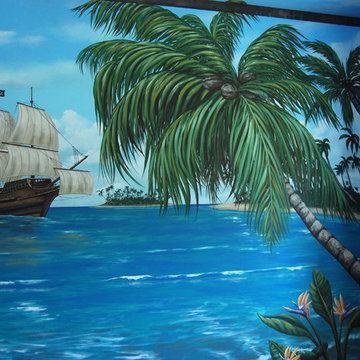 Treasure Island Pirate Mural Themed boys bedroom by MuralArt.com