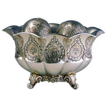 7H Traditional Royal Silver And Gold Metalic Decorative Bowl With Spheres
