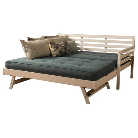 Boho Daybed With Pop Up and Linen Aqua Mattresses, White