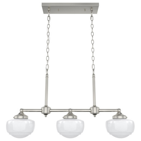 Saddle Creek Brushed Nickel, Cased White Glass 3 Light Linear Chandelier Light