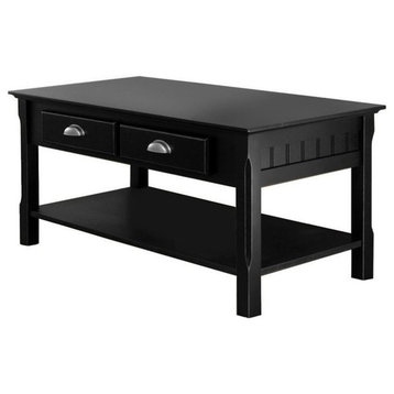 Pemberly Row 2-Drawer Transitional Solid Wood Coffee Table in Black
