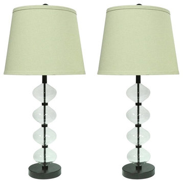 Set of 2 Beautor Lamps, Oil-rubbed Bronze & Glass with Off White Shades