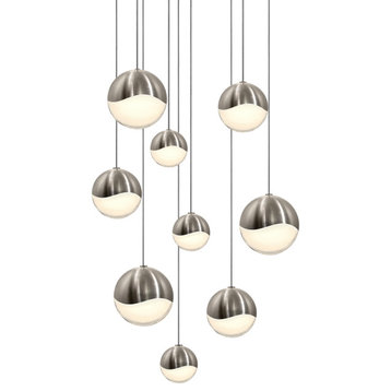 Grapes LED 9-Light Round Canopy Pendant, Satin Nickel, Assorted Grapes