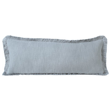 Unique Neutral Solid Cotton Throw Pillow with Fringe, Gray, 14" X 36"
