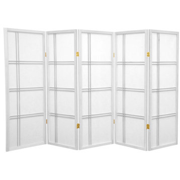 Traditional 4ft Tall Room Divider, Wooden Frame With 5 panels, White/Grey