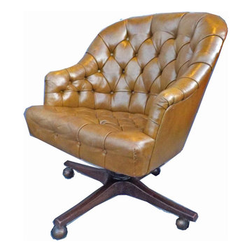 Chesterfield Vintage Khaki Leather Tufted Barrel Office Chair