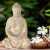 Golden Temple Buddha With Pale Gray Patina, 15"