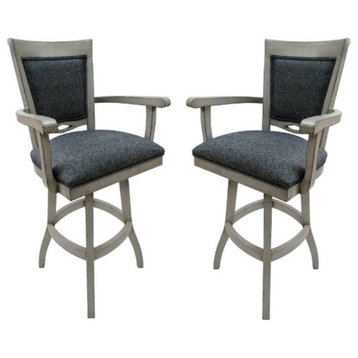 Home Square 30" Solid Wood Bar Stool with Arms in Kokomo Azure Gray - Set of 2