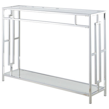 Convenience Concepts Town Square Glass Top Console Table in Chrome Metal Frame