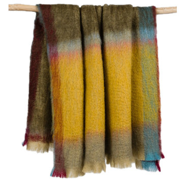 Rozco Olive Green, Yellow and Blue Mohair Throw