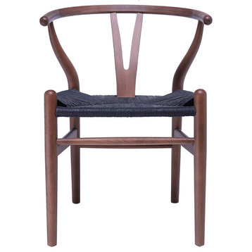 Dining Chair Solid Wood Woven Armless With Open Y Back Armchair Chairs, Espresso