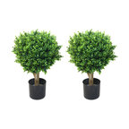 Artificial Hedyotis Single Ball Topiary Trees, 24", Set of 2 by Pure Garden