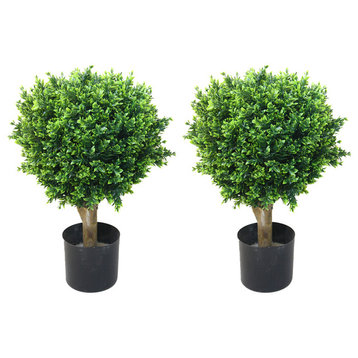 Artificial Hedyotis Single Ball Topiary Trees, 24", Set of 2 by Pure Garden