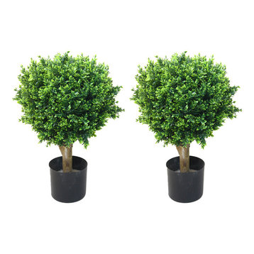 Artificial Hedyotis Single Ball Topiary Trees, 24", Set of 2 by Pure Garden