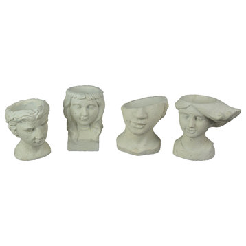 Set of 4 Washed White Cement Indoor Outdoor Mini Head Planters