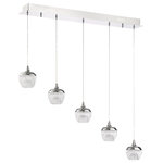Kendal Lighting - Arika Series 25 Watt Integrated LED 5-Light Pendant Bar, Chrome - 5-Light LED Pendant Bar in a Chrome finish featuring etched cut glass