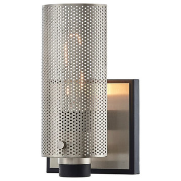 Pilsen 1 Light Wall Sconce, Carb Black With Satin Nickel Accents, Plated Brass