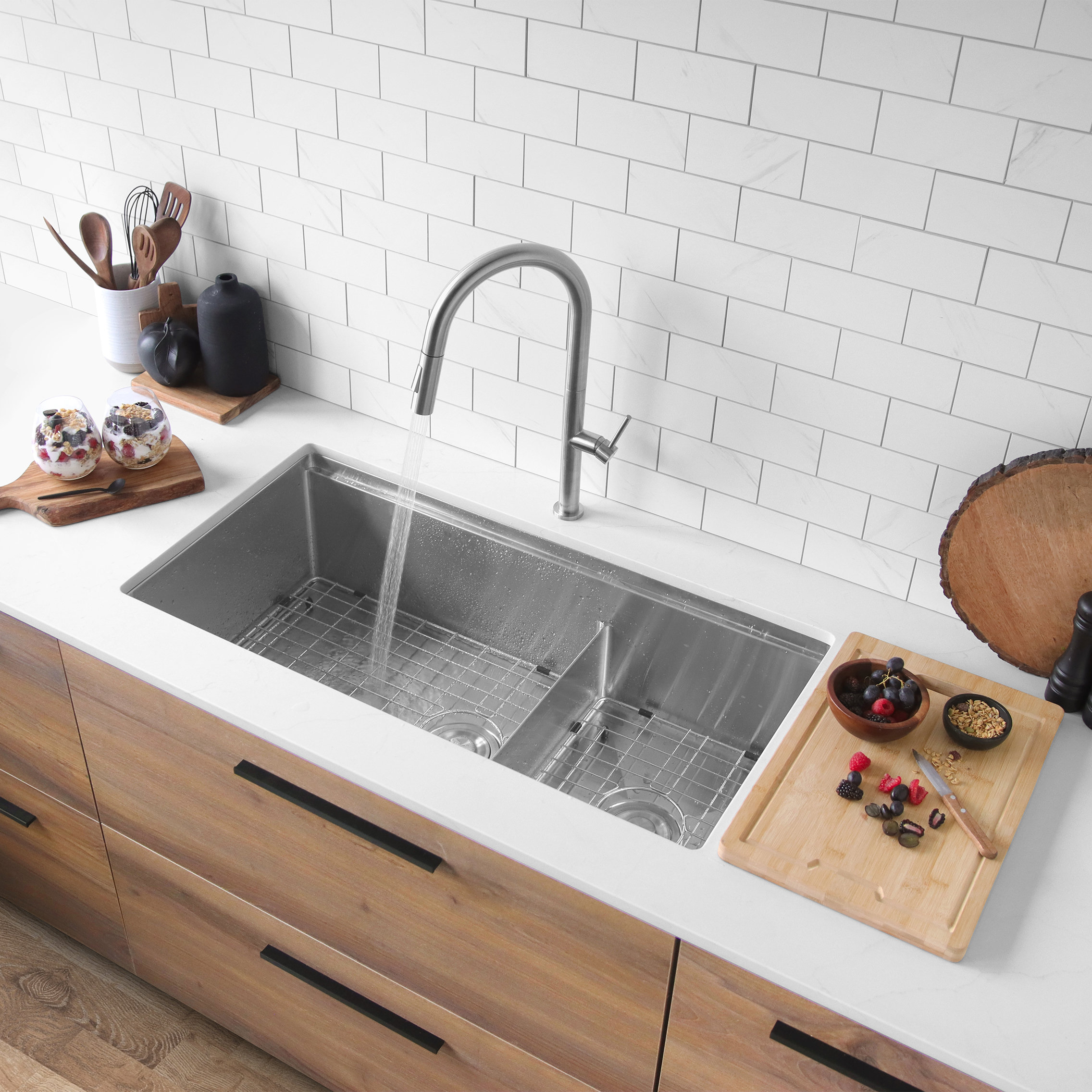 STYLISH 36 Undermount 36" Double-bowl Workstation Kitchen Sink S-636W