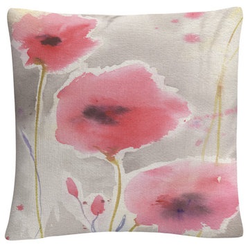 After The Rain' Pink Floral Watercolor Motif By Sheila Golden Decorative Pillow
