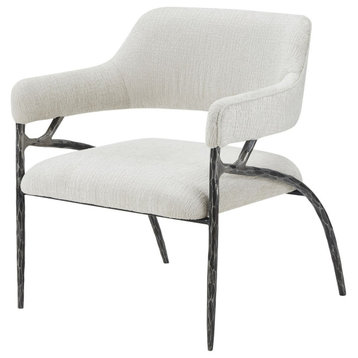 Ector Modern Off-White Fabric + Forged Metal Accent Chair