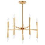 Maxim Lighting - Rome 10-Light Chandelier, Satin Brass - Civic styling using straight rectilinear channels radiating from a central connector. The light sources flare out both up and down with tapered candle covers creating a form evocative of a classic torch. Available in matte Black, Satin Brass, and Satin Nickel, this is a transitional look suited to a variety of architectural stylings.