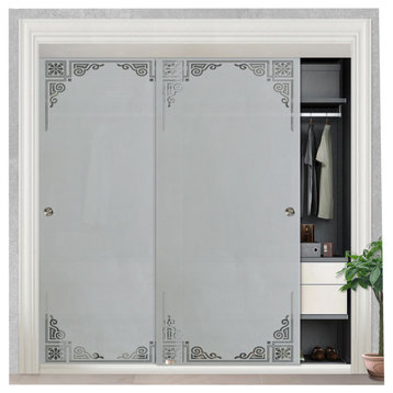 Frameless Sliding Closet Bypass Glass Door With Frosted Desing , 48"x96", Semi-Prrivate