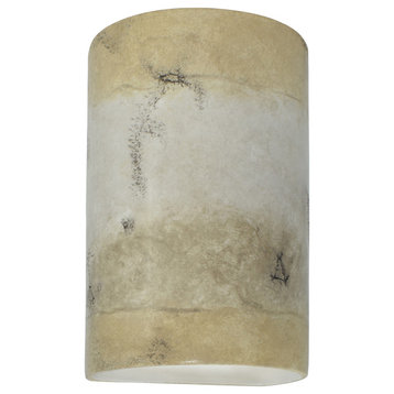 Ambiance Small Cylinder Closed Top, Outdoor Wall Sconce, Greco Travertine