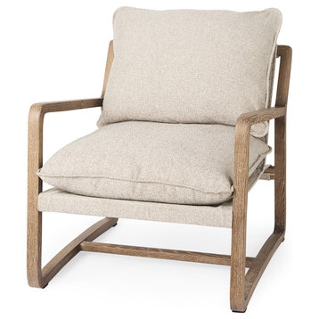 Brayden Beige Fabric Seat w/ Light Brown Solid Wood Accent Chair