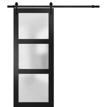 Barn Door 36 x 84 Frosted Glass, Lucia 2552 Matte Black, 6.6FT Rail