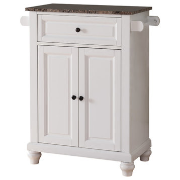 Ian Kitchen Island Storage Cabinet, White & Marble Wood, Adjustable Shelf